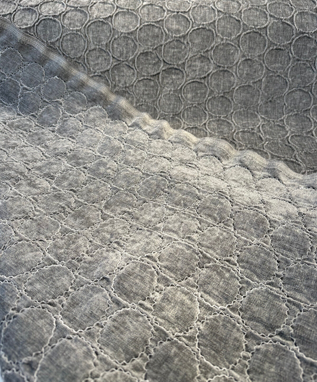Raised Damask Circle Oslo Gray Eclipse Polyester Fabric - Gray Damask Circle Pattern, 43" Width (1 Yard)