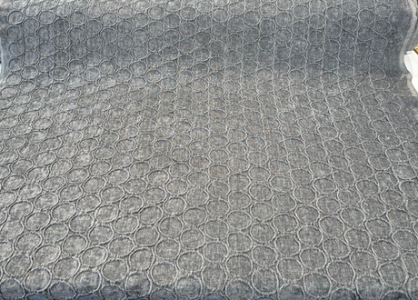 Raised Damask Circle Oslo Gray Eclipse Polyester Fabric - Gray Damask Circle Pattern, 43" Width (1 Yard)