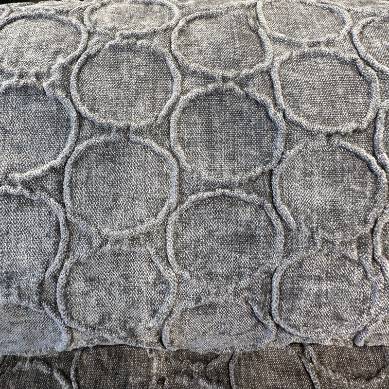 Raised Damask Circle Oslo Gray Eclipse Polyester Fabric - Gray Damask Circle Pattern, 43" Width (1 Yard)