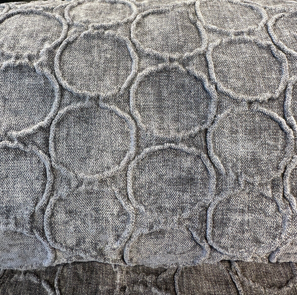 Raised Damask Circle Oslo Gray Eclipse Polyester Fabric - Gray Damask Circle Pattern, 43" Width (1 Yard)