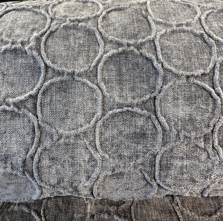 Raised Damask Circle Oslo Gray Eclipse Polyester Fabric - Gray Damask Circle Pattern, 43" Width (1 Yard)