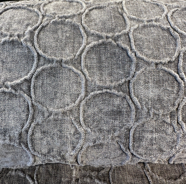 Raised Damask Circle Oslo Gray Eclipse Polyester Fabric - Gray Damask Circle Pattern, 43" Width (1 Yard)