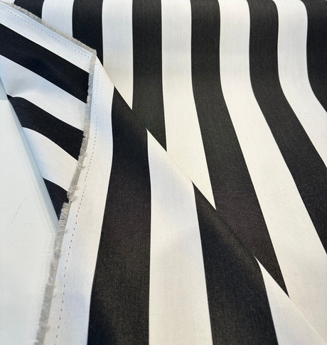 Sunbrella Maxim Classic Solution Dyed Acrylic Fabric - Black Natural Stripe, 54" Width (1 Yard)