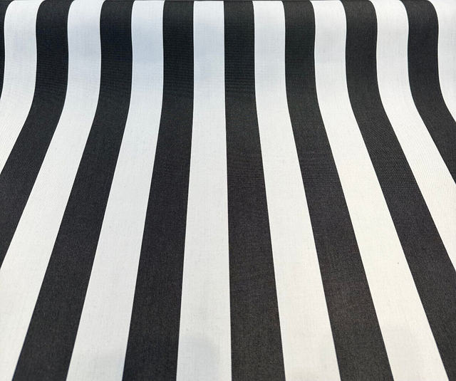 Sunbrella Maxim Classic Solution Dyed Acrylic Fabric - Black Natural Stripe, 54" Width (1 Yard)