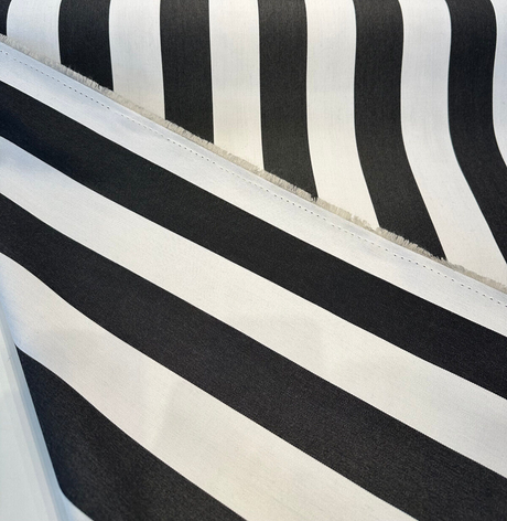 Sunbrella Maxim Classic Solution Dyed Acrylic Fabric - Black Natural Stripe, 54" Width (1 Yard)