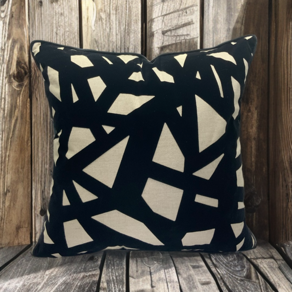 Viva014 Black Velvet Geometric Accent Pillow Polyester Fabric - Multi, 20" X 20" (1 Unit)