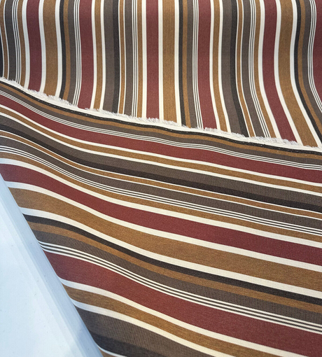Brannon Redwood Stripe Sunbrella Acrylic Fabric - Brown, Tan, Red, Ivory Stripe, 54" Width (1 Yard)