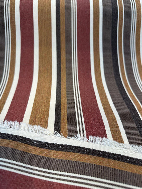 Brannon Redwood Stripe Sunbrella Acrylic Fabric - Brown, Tan, Red, Ivory Stripe, 54" Width (1 Yard)