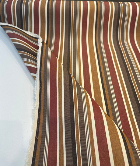 Brannon Redwood Stripe Sunbrella Acrylic Fabric - Brown, Tan, Red, Ivory Stripe, 54" Width (1 Yard)