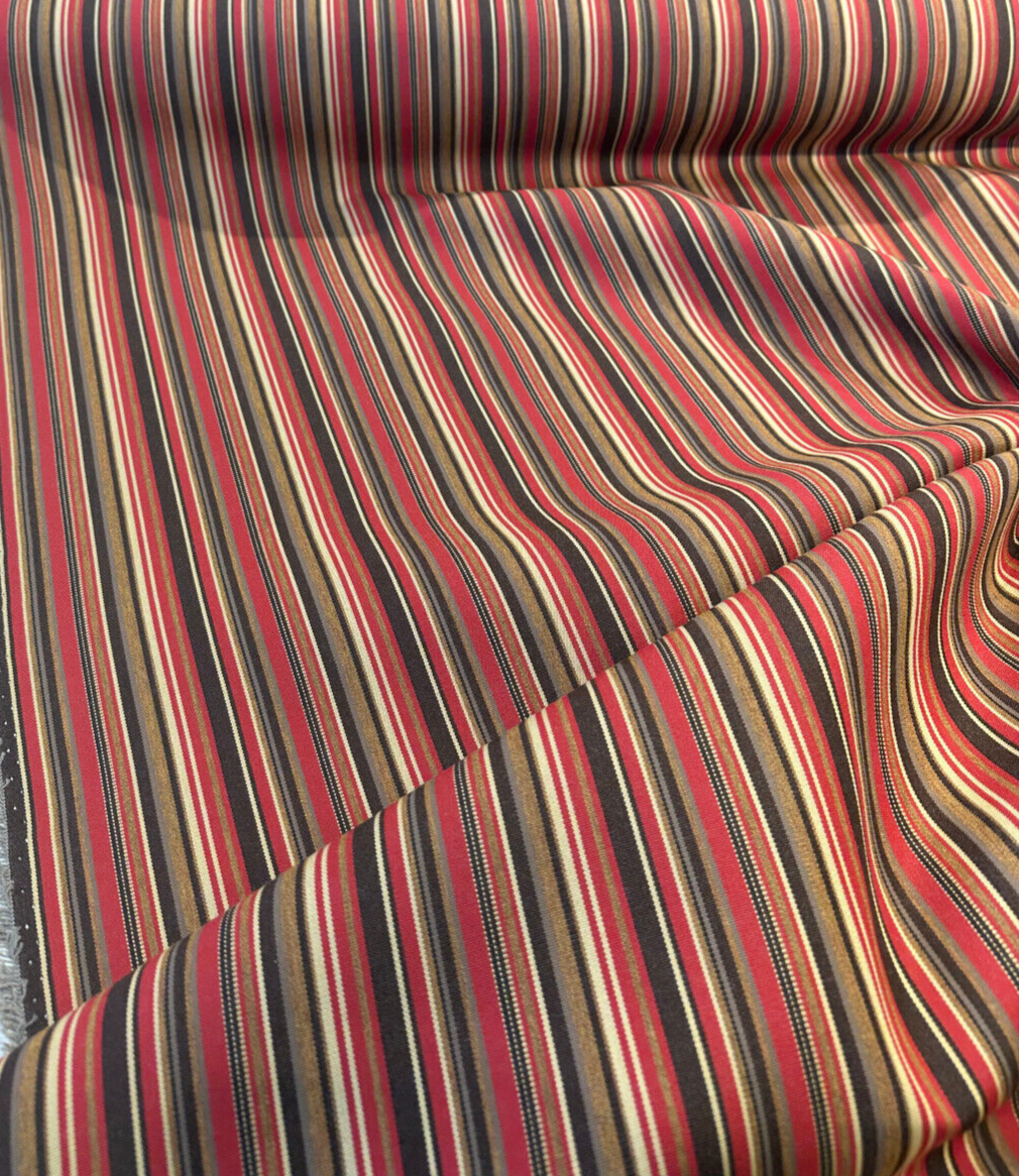 Sunbrella Dorsett Cherry Solution Dyed Acrylic Fabric - Dark Cherry, Chocolate, Pecan And Sand Stripe, 54" Width (1 Yard)