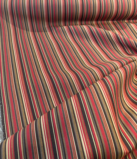 Sunbrella Dorsett Cherry Solution Dyed Acrylic Fabric - Dark Cherry, Chocolate, Pecan And Sand Stripe, 54" Width (1 Yard)