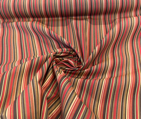 Sunbrella Dorsett Cherry Solution Dyed Acrylic Fabric - Dark Cherry, Chocolate, Pecan And Sand Stripe, 54" Width (1 Yard)