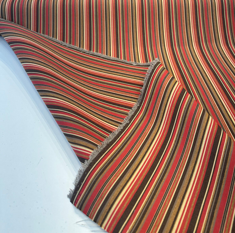 Sunbrella Dorsett Cherry Solution Dyed Acrylic Fabric - Dark Cherry, Chocolate, Pecan And Sand Stripe, 54" Width (1 Yard)