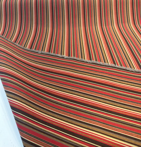 Sunbrella Dorsett Cherry Solution Dyed Acrylic Fabric - Dark Cherry, Chocolate, Pecan And Sand Stripe, 54" Width (1 Yard)