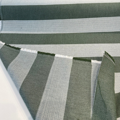 Sunbrella Performance Fizzle Ivy Stripe Acrylic Fabric - Green, White, Hints Of Blue, Textured Weave, 54" Width (1 Yard)
