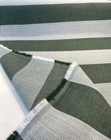 Sunbrella Performance Fizzle Ivy Stripe Acrylic Fabric - Green, White, Hints Of Blue, Textured Weave, 54" Width (1 Yard)