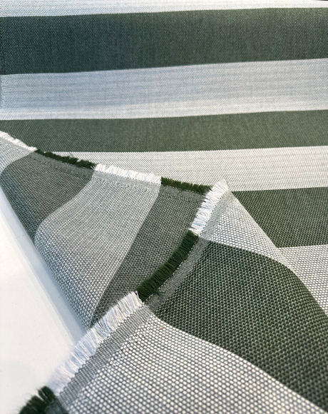 Sunbrella Performance Fizzle Ivy Stripe Acrylic Fabric - Green, White, Hints Of Blue, Textured Weave, 54" Width (1 Yard)