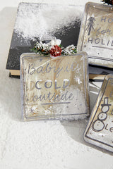 Square Text Glass Ornament 4 Inch Snow Filled Christmas Decor