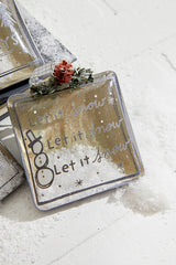 Square Text Glass Ornament 4 Inch Snow Filled Christmas Decor
