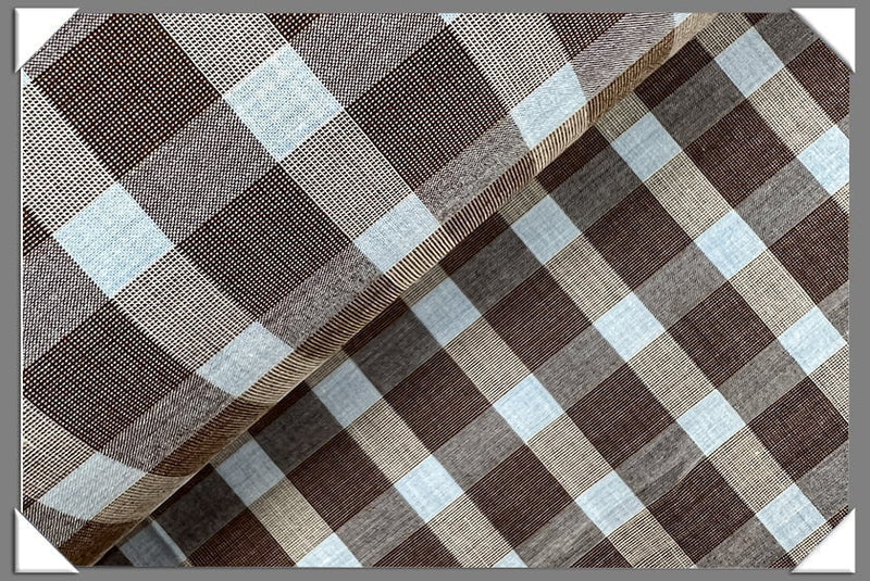Brown Blue Italian Cotton Shirting Cotton Fabric - Shirting, Brown And Blue Pattern, 58/60" Wide