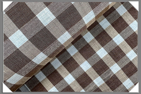 Brown Blue Italian Cotton Shirting Cotton Fabric - Shirting, Brown And Blue Pattern, 58/60" Wide