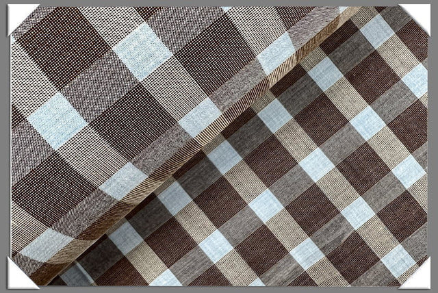Brown Blue Italian Cotton Shirting Cotton Fabric - Shirting, Brown And Blue Pattern, 58/60" Wide