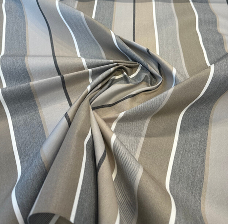 Sunbrella Milano Charcoal Stripes Acrylic Fabric - Blue, Light Blue, Navy, White Stripes, 54" Width (1 Yard)