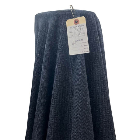 Blue Herringbone Tweed Wool Fabric - Blue Herringbone, 58" Width