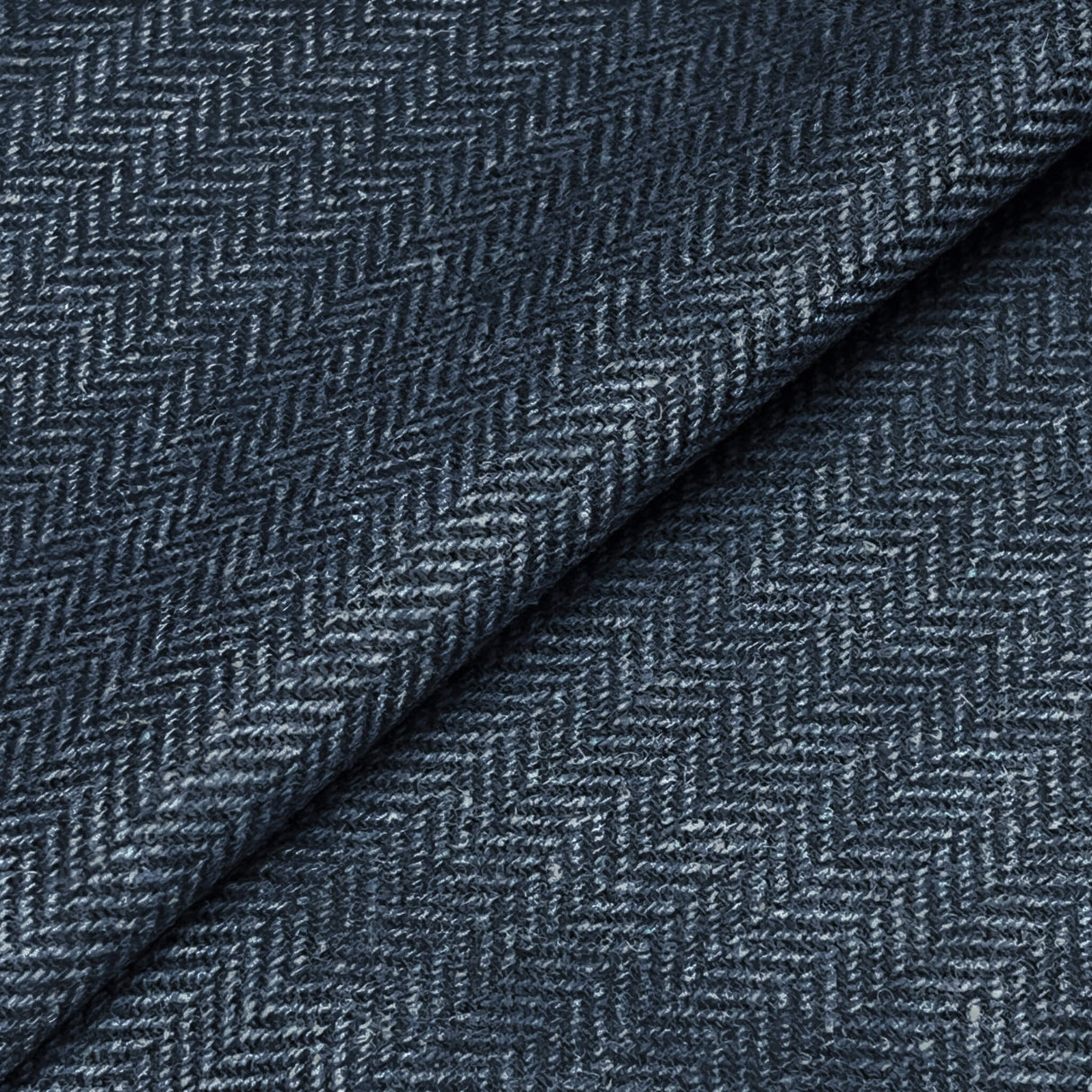Blue Herringbone Tweed Wool Fabric - Blue Herringbone, 58" Width