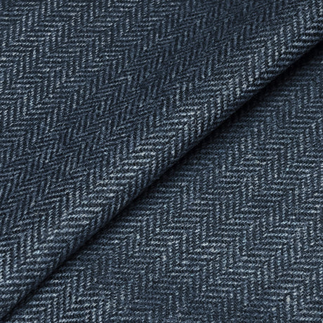 Blue Herringbone Tweed Wool Fabric - Blue Herringbone, 58" Width