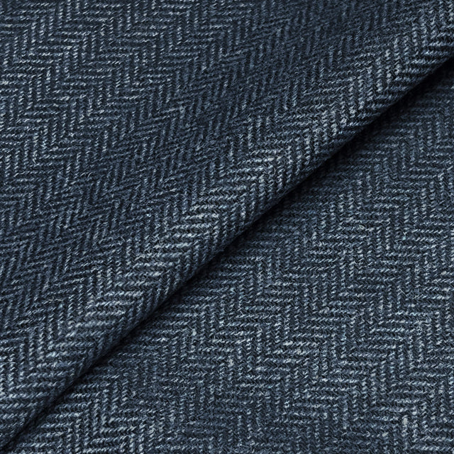 Blue Herringbone Tweed Wool Fabric - Blue Herringbone, 58" Width