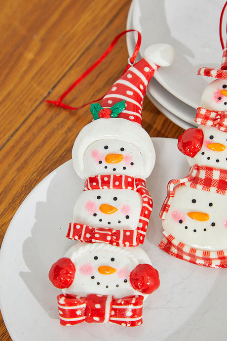 6" Snowman with Plaid or Polka Dot Hat Resin Ornament