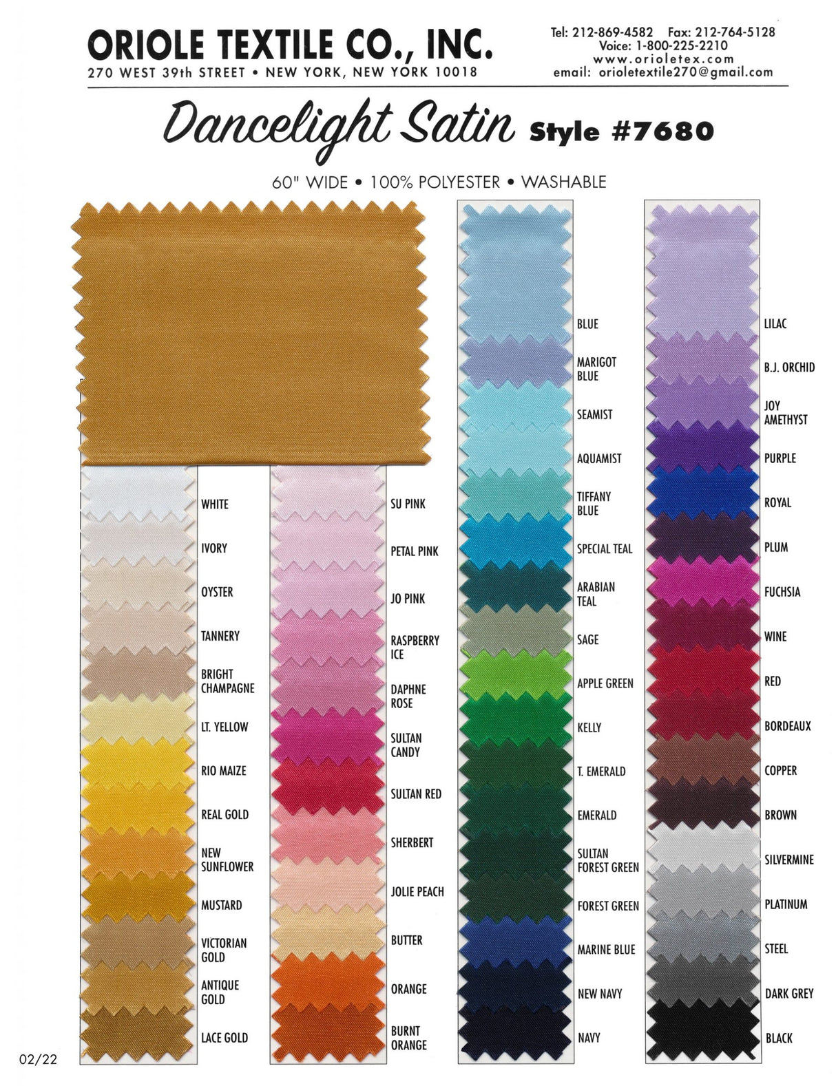 Dancelight Polyester Satin Fabric - Lustrous Sheen, 59/60" Width (1 Yard)