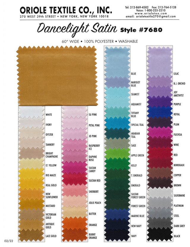 Dancelight Polyester Satin Fabric - Lustrous Sheen, 59/60" Width (1 Yard)