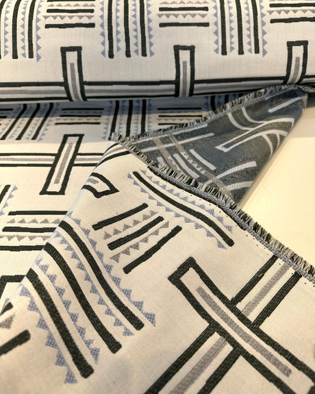 Sunbrella Tolson Viridian Solution Dyed Acrylic Fabric - Green, Blue, Gray Contemporary Geometric Print, 54" Width (1 Yard)