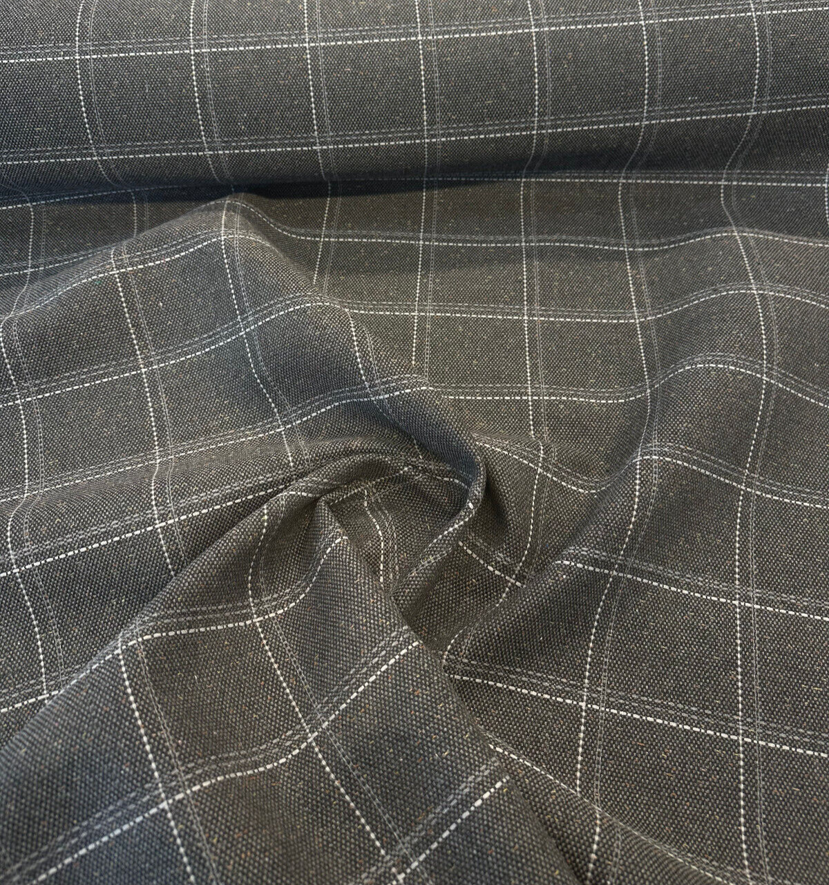 Sunbrella Hunt Raven ReTweed Collection Solution Dyed Acrylic Fabric - Black Checks, 54" Width (1 Yard)