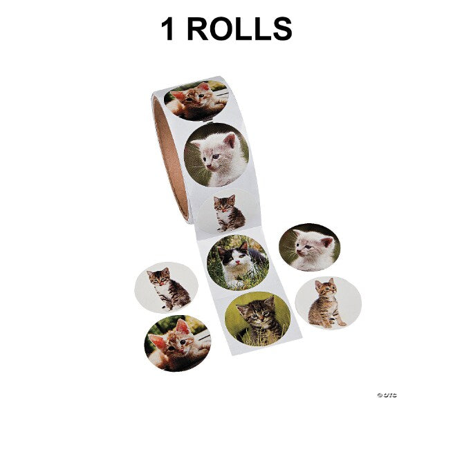 1 1/2" Realistic Cat Photo Paper Sticker Roll 100 Pieces