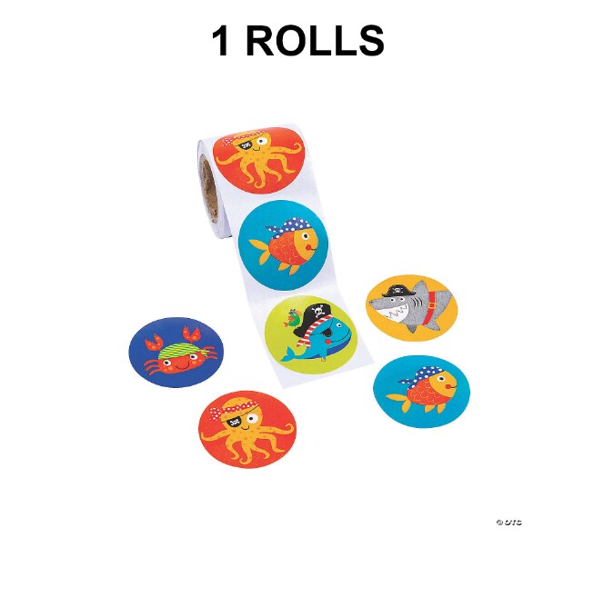 1 1/2" Assorted Pirate Animals Sticker Roll 100 Pieces