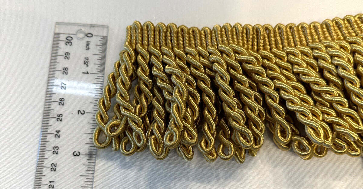 Light Antique Gold Bullion Fringe Trim - Antique Gold, 3" Width (1 Yard)