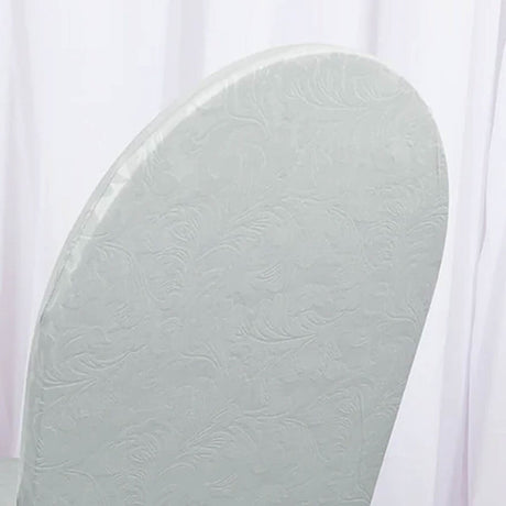 1 Funda para silla de banquete vintage en spandex plateado con relieve, funda elegante para eventos