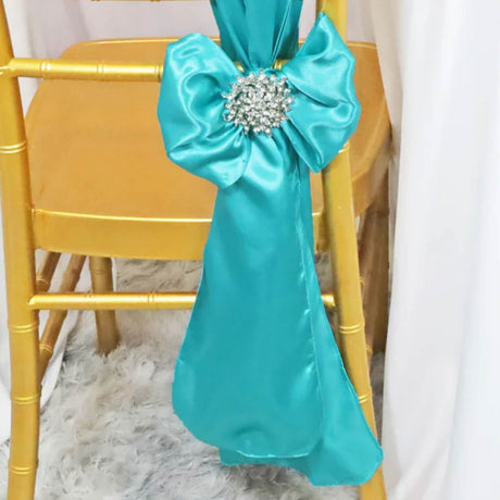 10 Pieces Satin Chair Sashes 8 by 108 inches Pool Blue