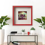 9 ¾x9 ¾" Red Frame with Acid-Free Mat & ALFTA Adhesive Hook – Deep Design for Hanging or Standing