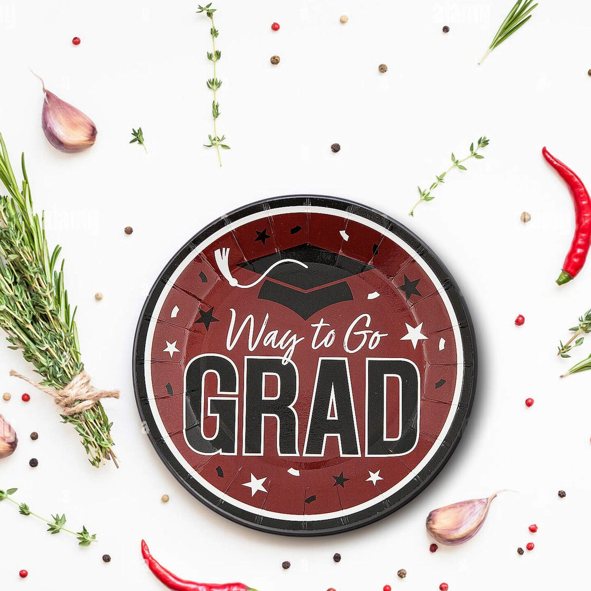 25 Count Burgundy Way to Go Grad Dessert Plates 7.25 Inch Paper Graduation Party Essentials