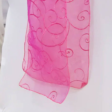 10 Pieces Fuchsia Embroidered Organza Chair Sashes Sheer Elegant Event Decor Bows 8"x108"