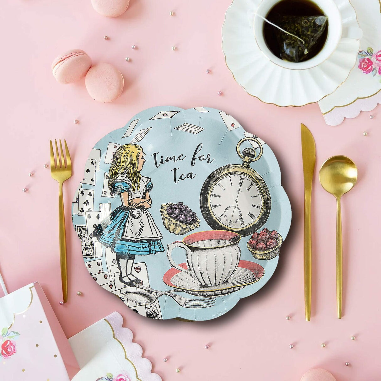 12 Count Truly Alice Blue Paper Dessert Plates Wonderland Tea Party 7 Inch