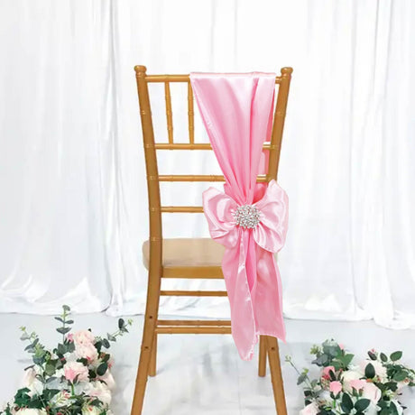 10 Pieces Pink Luxury Satin Chair Ties, 8"x108" Party Accessories