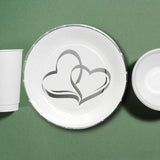25 Count Silver Foil Two Hearts Paper Dessert Plates Perfect for Weddings and Bridal Showers
