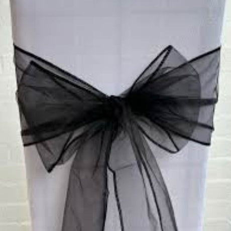 10 Pieces Black Luxury Organza Chair Strips, Angled Ends, 12"x116" Decorative Bands