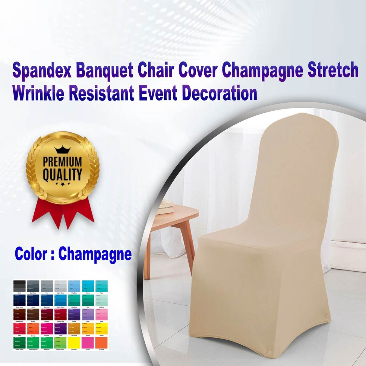 1 Piece Spandex Banquet Chair Cover Champagne Stretch Wrinkle Resistant Event Decoration
