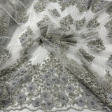 1 Yard Beaded 3D Floral Lace Fabric Embroidered on Polyester Net Mesh 52 inch Width